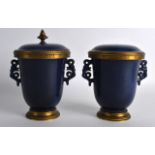 A PAIR OF 19TH CENTURY CHINESE STYLE TWIN HANDLED CUPS AND COVERS with 19th Century French