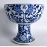 A 17TH/18TH CENTURY CHINESE BLUE AND WHITE STEM BOWL Kangxi/Yongzheng, painted with stylised flowers