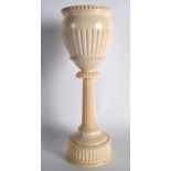 A FINE 19TH CENTURY EUROPEAN CARVED IVORY GOBLET with beaded decoration, the bowl of flared for,