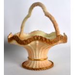 A ROYAL WORCESTER BLUSH IVORY BASKET C1890 with basket weave moulding. 6Ins wide.