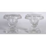 A PAIR OF REGENCY CUT GLASS SALTS with foliate engraving. 3Ins high.