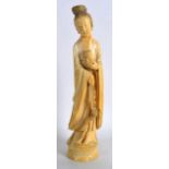 A LOVELY 18TH/19TH CENTURY CHINESE CARVED IVORY FIGURE OF GUANYIN elegantly modelled holding a