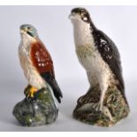 A PAIR OF ROYAL DOULTON WHISKY DECANTERS 'Osprey & Kestrel'. 8.25ins & 6.25ins high.