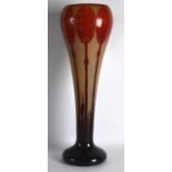 A FINE VERY LARGE FRENCH LA VERRE FRANCAIS CAMEO GLASS VASE decorated with red scrolling flowers.