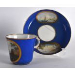 A LATE 19TH CENTURY FRENCH PORCELAIN TEACUP AND SAUCER painted with Nautical scenes.