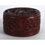 A SMALL 18TH CENTURY CHINESE CARVED CINNABAR LACQUER BOX AND COVER of circular form, decorated