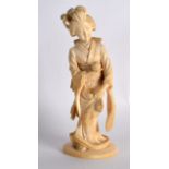 A FINE EARLY 20TH CENTURY JAPANESE MEIJI PERIOD TOKYO SCHOOL IVORY FIGURE OF A GEISHA modelled