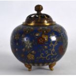 A 19TH CENTURY JAPANESE MEIJI PERIOD CLOISONNE ENAMEL CENSER AND COVER decorated with butterflies