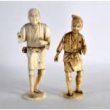 TWO 19TH CENTURY JAPANESE MEIJI PERIOD CARVED IVORY OKIMONOS. 6.25ins & 6ins high. (2)