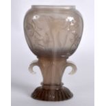 A CHINESE QING DYNASTY MUGHAL STYLE AGATE VASE decorated with animals and flowers, upon a