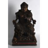 A FINE AND LARGE 19TH CENTURY CHINESE LACQUERED WOOD FIGURE OF A WARRIOR modelled in dragon
