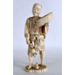 A LATE 19TH CENTURY JAPANESE MEIJI PERIOD IVORY OKIMONO modelled holding a basket of fruit. 7.