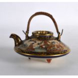 A SMALL EARLY 20TH CENTURY JAPANESE MEIJI PERIOD SATSUMA TEAPOT AND COVER painted with panels and
