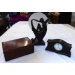 A MANTEL CLOCK, together with a box & a lamp. (3)