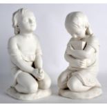 A PAIR OF 19TH CENTURY MINTON PARIAN FIGURES 'BELIEF AND PRAYER' modelled by John Bell. 9.5ins