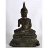 AN 18TH/19TH CENTURY THAI BRONZE FIGURE OF A BUDDHA modelled holding a bowl within his hands, upon a