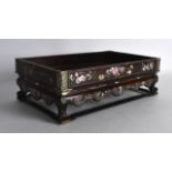 A 19TH CENTURY CHINESE HONGMU RECTANGULAR BOX ON STAND inlaid in mother of pearl with white metal