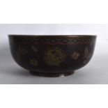 A FINE EARLY 20TH CENTURY JAPANESE MEIJI PERIOD CLOISONNE ENAMEL BOWL internally decorated with