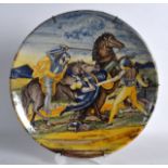 A GOOD 18TH/19TH CENTURY EUROPEAN FAIENCE MAJOLICA CIRCULAR CHARGER painted with figures on