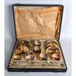 A LOVELY ROYAL WORCESTER CASED FRUIT PAINTED CUPS AND SAUCERS by various artists.
