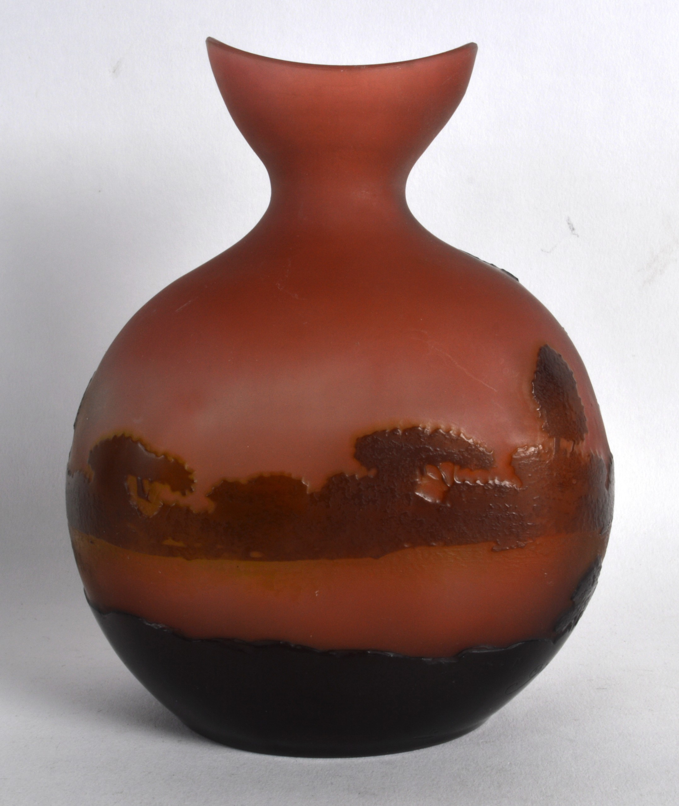 A GOOD FRENCH CAMEO GLASS VASE by Emile Galle, depicting an extensive landscape. 6Ins high. - Image 2 of 2