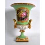 19th c. Worcester Flight Barr and Barr vase painted with lavish flowers on a green ground, impress