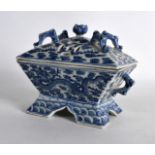 A CHINESE BLUE AND WHITE PORCELAIN INCENSE BURNER AND COVER bearing Qianlong marks to base,