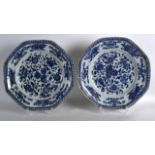 A PAIR OF 17TH/18TH CENTURY CHINESE BLUE AND WHITE OCTAGONAL DISHES Kangxi/Yongzheng, painted with
