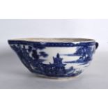 AN UNUSUAL 18TH CENTURY CHINESE PEACH SHAPED BOWL Qianlong, painted with a Willow type pattern. 7Ins