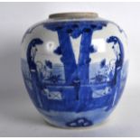 A 19TH CENTURY CHINESE BLUE AND WHITE GINGER JAR bearing Kangxi marks to base, painted with figures.