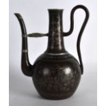 A 19TH CENTURY CHINESE SILVER INLAID BRONZE EWER decorated with silver inlaid scrolling vines and