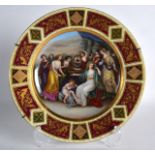 A 19TH CENTURY VIENNA PORCELAIN CABINET PLATE painted with a classical scene, under a claret and