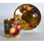 A ROYAL WORCESTER FRUIT PAINTED COFFEE CAN AND SAUCER the can by Moseley & saucer by Everett C1928.