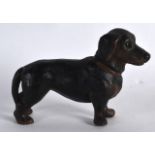 AN EARLY 20TH CENTURY AUSTRIAN COLD PAINTED TERRACOTTA HOUND. 5Ins wide.