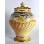 A ROYAL WORCESTER POT POURRI AND TWIN COVER C1894 painted with fruit. 8.25ins high.