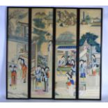 A GOOD SET OF FOUR 19TH CENTURY CHINESE FRAMED WATERCOLOURS painted with females within landscapes