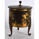 AN ART NOUVEAU LACQUERED BRASS BOX AND COVER decorated with landscapes. 4.25ins high.