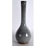 A CHINESE QING DYNASTY GREY GLAZED CYLINDRICAL NECK VASE of bulbous form. 8.75ins high.