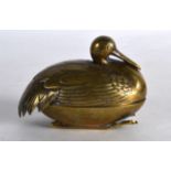 A 19TH CENTURY JAPANESE MEIJI PERIOD BRONZE BOX AND COVER in the form of a recumbent bird. 3Ins