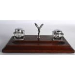 A STYLISH ROLLS ROYCE CHROME AND GLASS GENTLEMANS DESK STAND. 9.75ins wide.