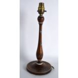 AN EARLY 20TH CENTURY PAINTED MAHOGANY CANDLESTICK converted to a lamp, decorated with flowers.