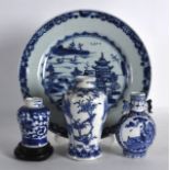 AN 18TH CENTURY CHINESE EXPORT BLUE AND WHITE PLATE Qianlong, together with three 19th century