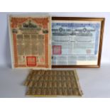 TWO EARLY 20TH CENTURY CHINESE SHARE CERTIFICATES one framed. (2)