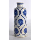 A LARGE LATE 19TH CENTURY CHINESE BLUE AND WHITE PORCELAIN SNUFF BOTTLE bearing Yongzheng marks to