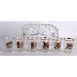 RETRO FRENCH PAINTED FOX HUNTING SHOT GLASSES ON STAND. (7)