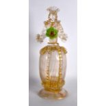 A GOOD VENETIAN CLEAR AND GILT SPRAYED GLASS FIGURE OF A STANDING FEMALE modelled holding a green