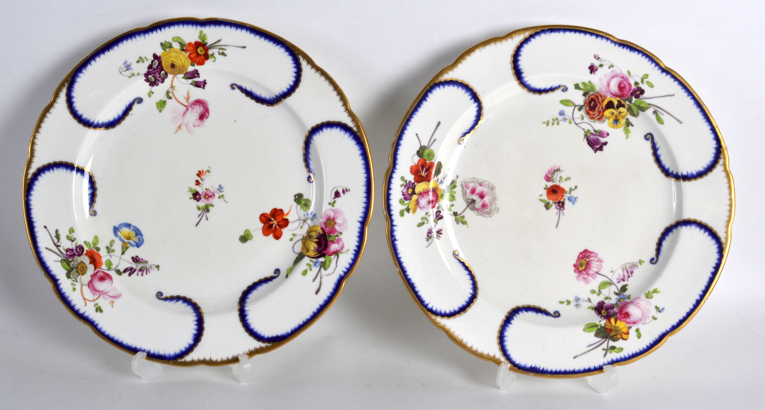19th c. Derby Sevres style pair of plates painted by Leonard Lead. 9.5ins diameter.