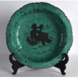 A LOVELY STYLISH GUSTAVSBERG SCALLOPED DEEP BOWL by Wilhelm Kage, inlaid with a mermaid like