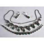 A SUITE OF SILVER MARCASITE AND EMERALD JEWELLERY.