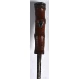 A RARE LATE 19TH CENTURY CHINESE BAMBOO CASED SWORD STICK the blade embellished in gilt. 2Ft 11ins